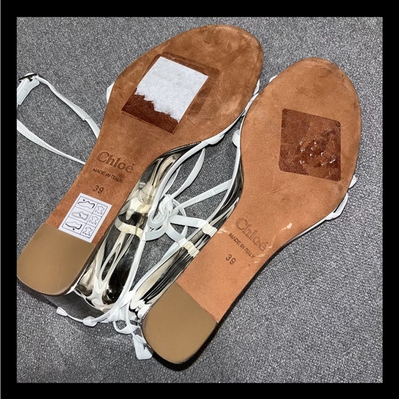 CHLOE Rebecca Sandals White Leather EU 39 Wedge Strappy Boho Silver Metallic New - Picture 12 of 12